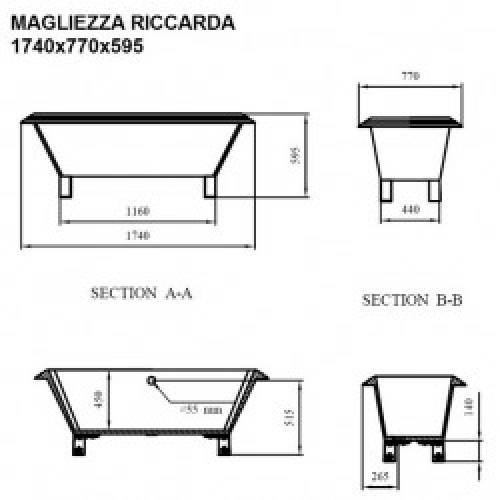 Отдельностоящая ванна Magliezza Riccarda 174х77, ножки золото